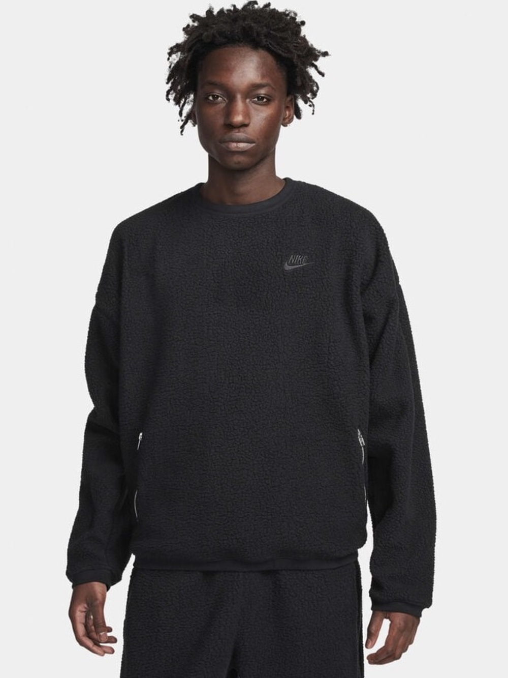Nike Men’s Club Fleece+ Sherpa Winterized Crewneck Sweatshirt Black Size Small